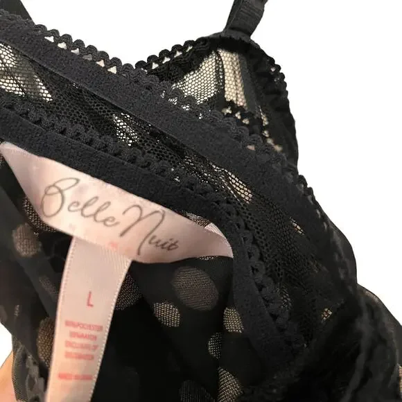 Belle Nuit Polka Dot Sheer Black Nightgown Intimates Sz Large - Picture 3 of 7